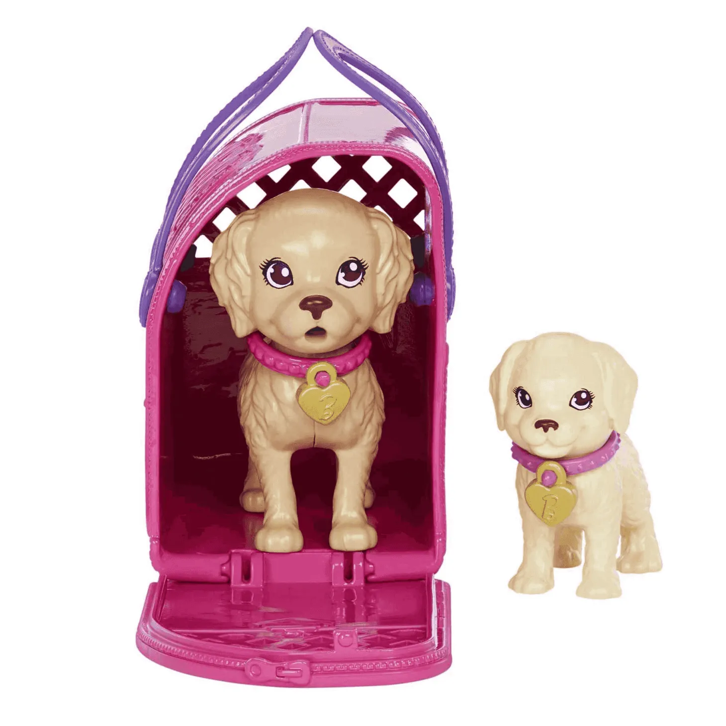 Barbie Adopta perritos Muñeca con vestido morado perritos mascota y accesorios para cuidarles juguet