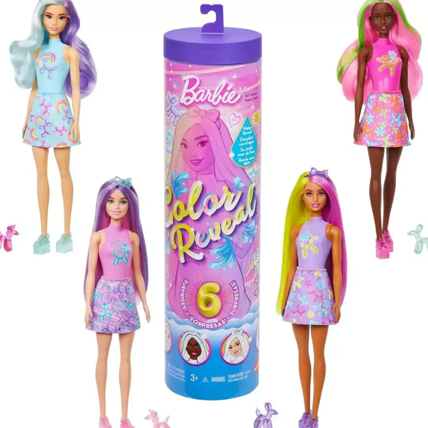 Barbie Color Reveal Globos de Animales – Muñeca y accesorios con 6 sorpresas y cambio de color