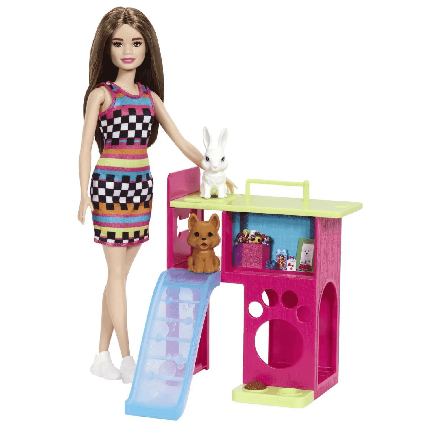 Barbie Conjunto de juego con casa de juegos para mascotas,