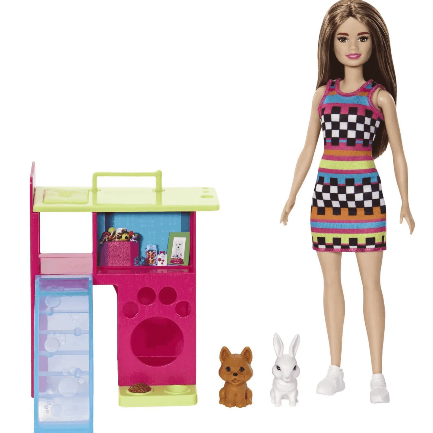 Barbie Conjunto de juego con casa de juegos para mascotas,
