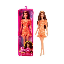 Barbie Fashionista Muñeca Morena con Vestido Blanco y Naranja Floral Nº 182