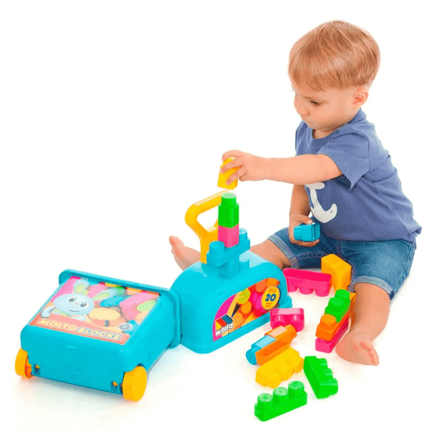 Carrito Con 20 Bloques Azul Molto