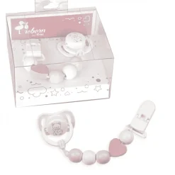 Chupete con Cadena Corazón de Madera Rosa para Muñecas - Arias