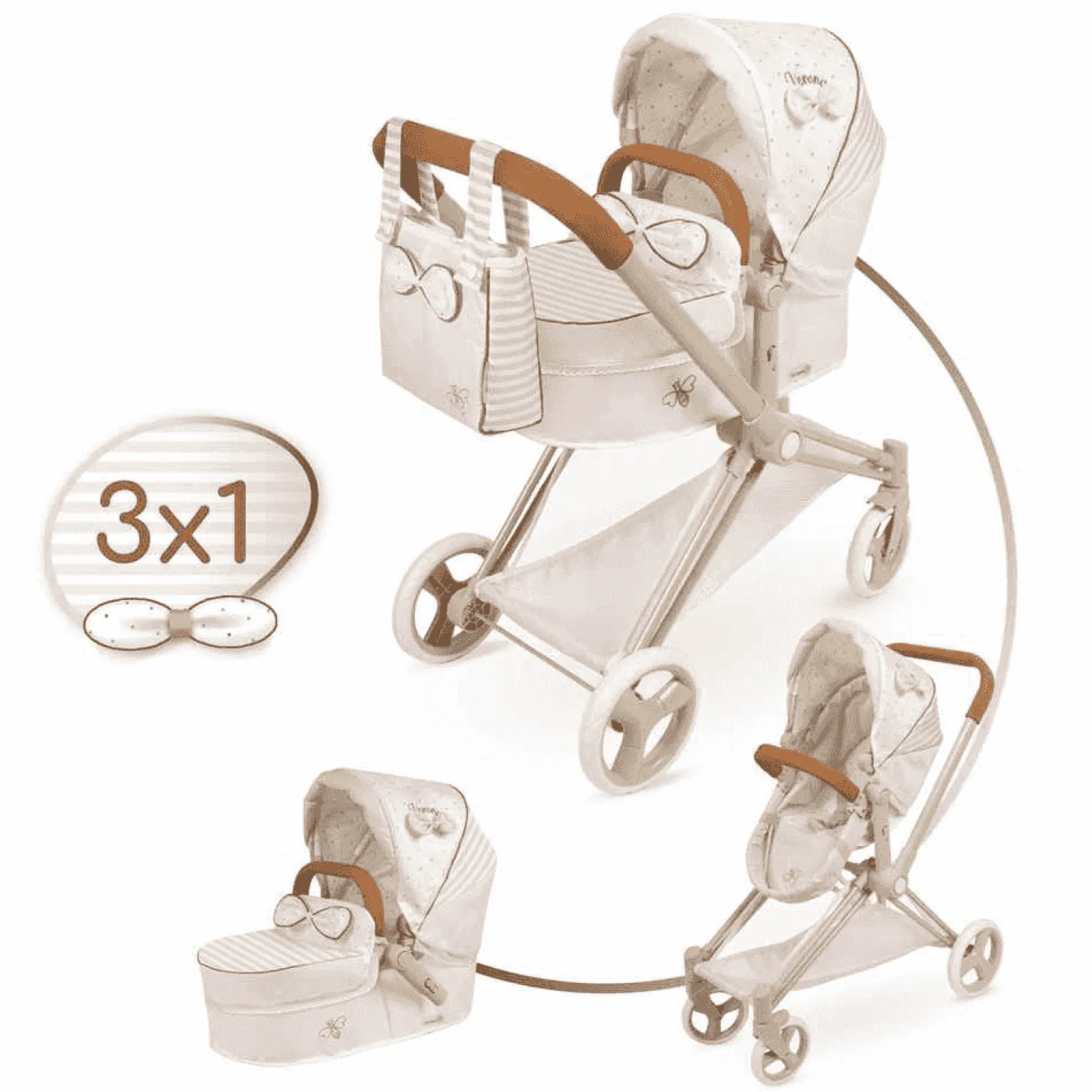 Coche de Muñecas 3x1 Plegable con Capazo y Silla