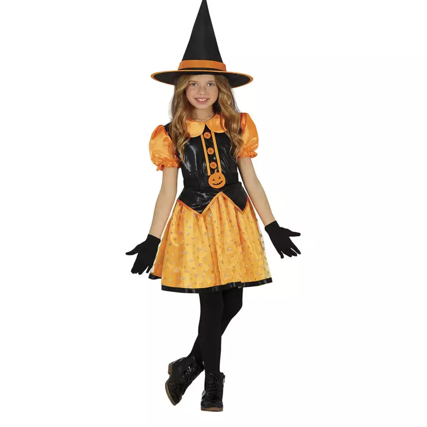 Disfraz Bruja Calabaza Purpurina Infantil T. 3-4