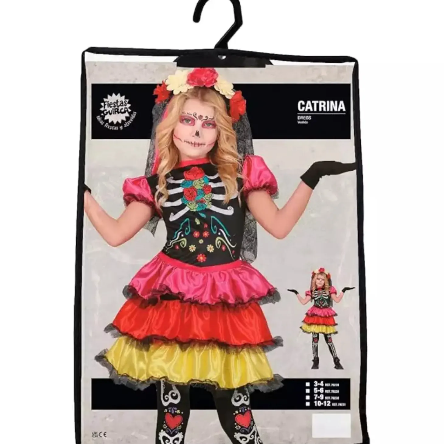 Disfraz Catrina con Falda de 3 Colores Infantil T. 7-9