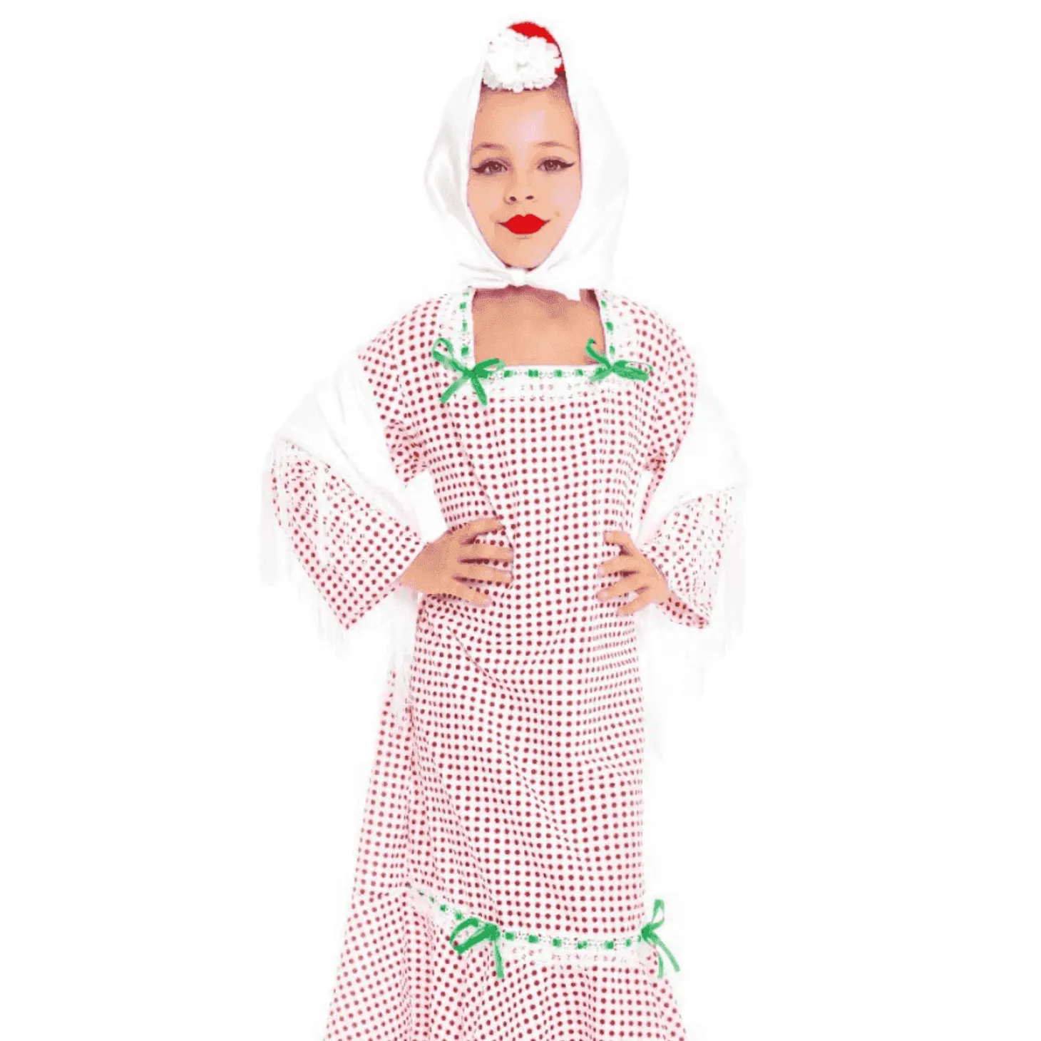 Disfraz Madrileña Blanco Lunares Rojos Talla 3/4 Años