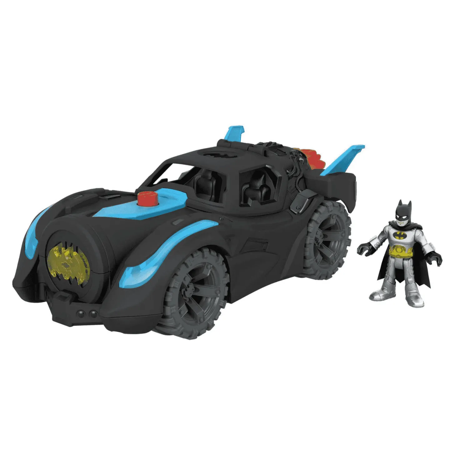 Fisher-Price Imaginext DC Super Friends Batmóvil Power Reveal Coche de juguete con luces ultraviolet
