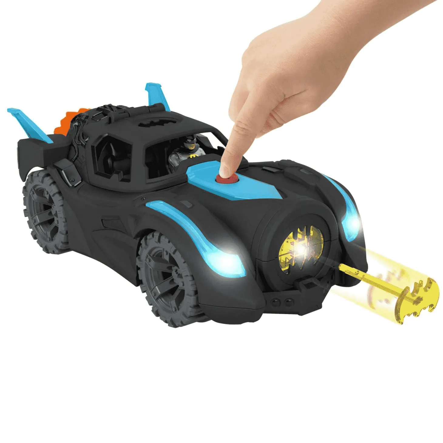Fisher-Price Imaginext DC Super Friends Batmóvil Power Reveal Coche de juguete con luces ultraviolet