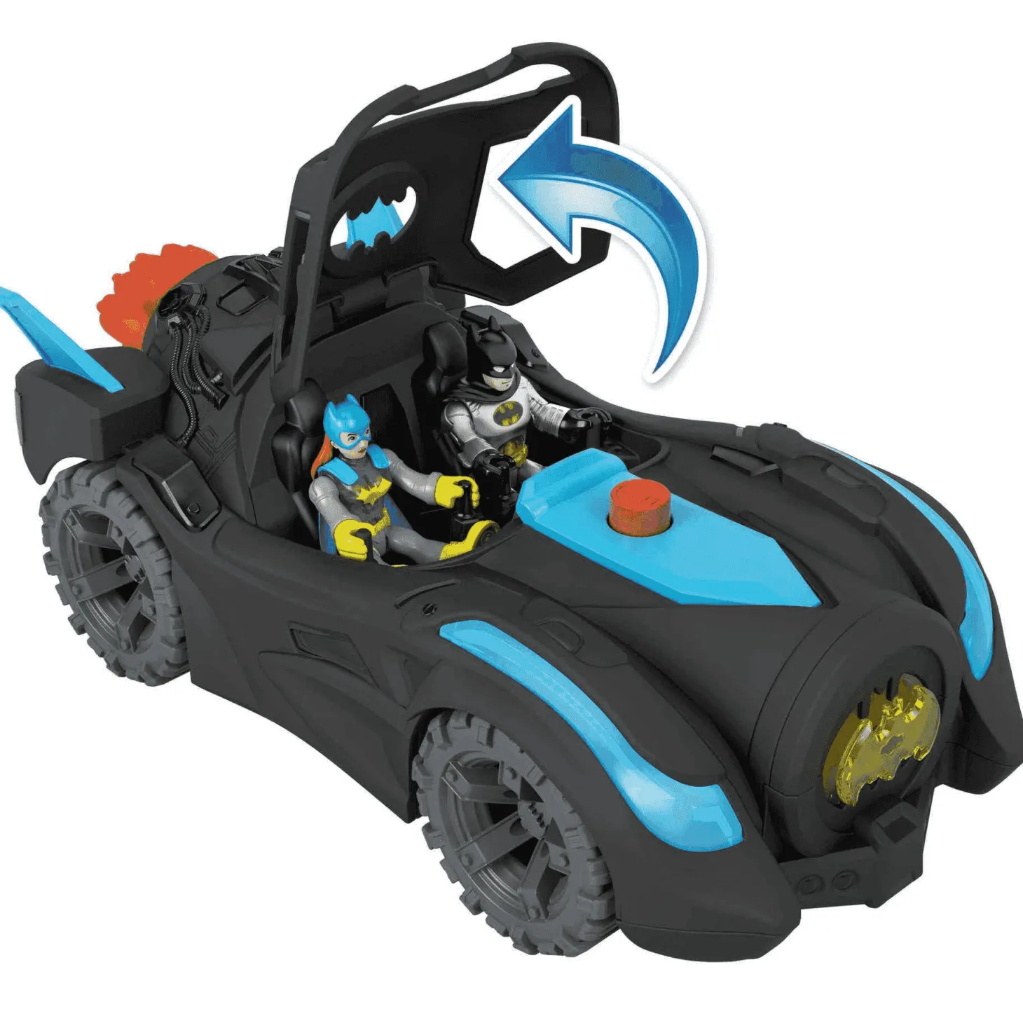 Fisher-Price Imaginext DC Super Friends Batmóvil Power Reveal Coche de juguete con luces ultraviolet