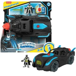 Fisher-Price Imaginext DC Super Friends Batmóvil Power Reveal Coche de juguete con luces ultraviolet
