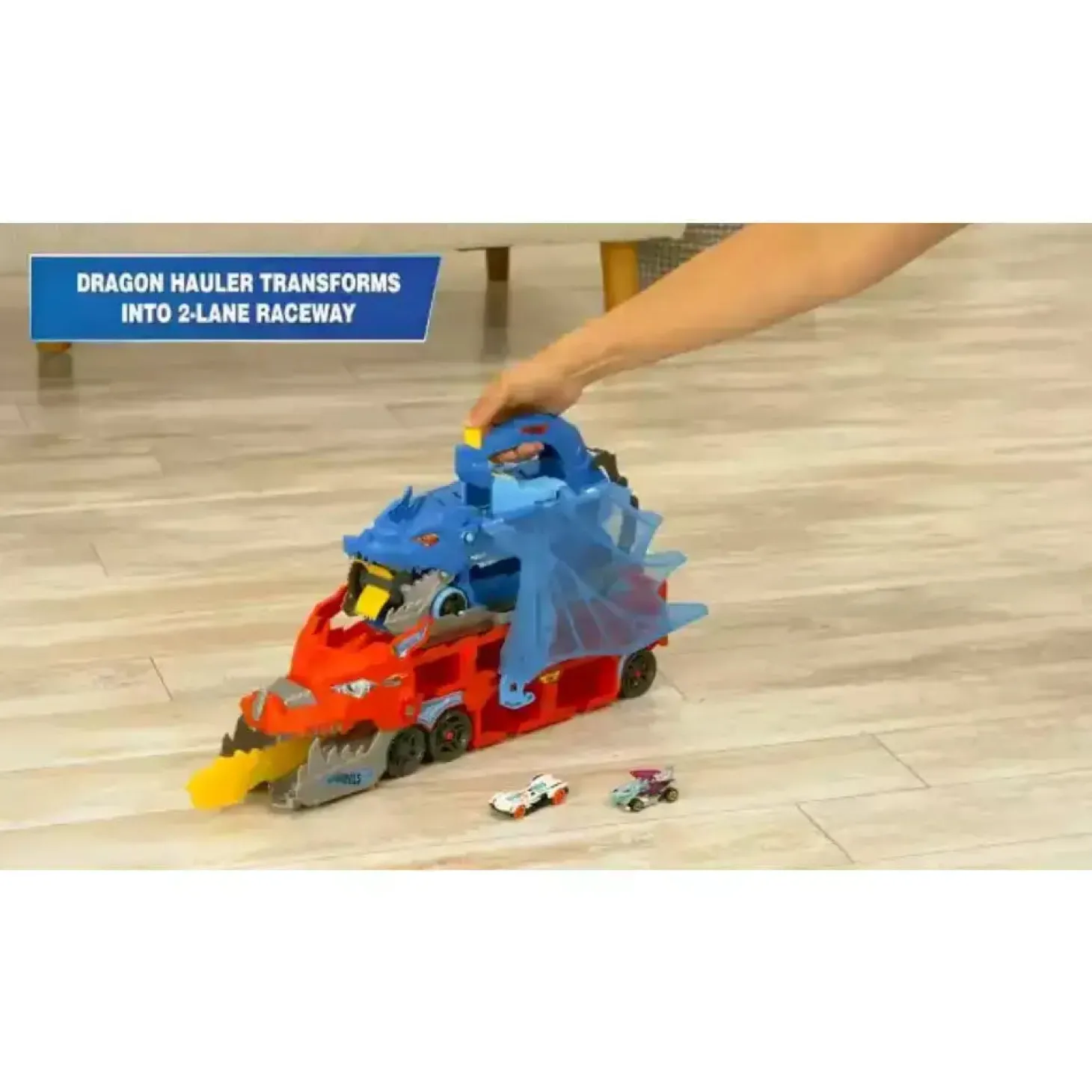 Hot Wheels Dragón Transportador con Ataque Doble – Pista transformable con 2 coches