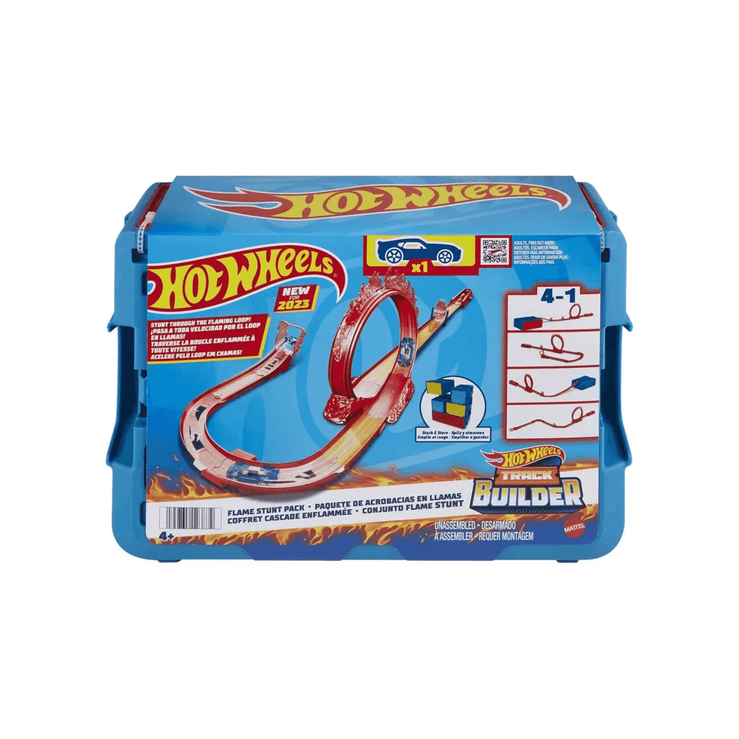 Hot Wheels Track Builder Acrobacias fuego Pista coches juguete 6 años