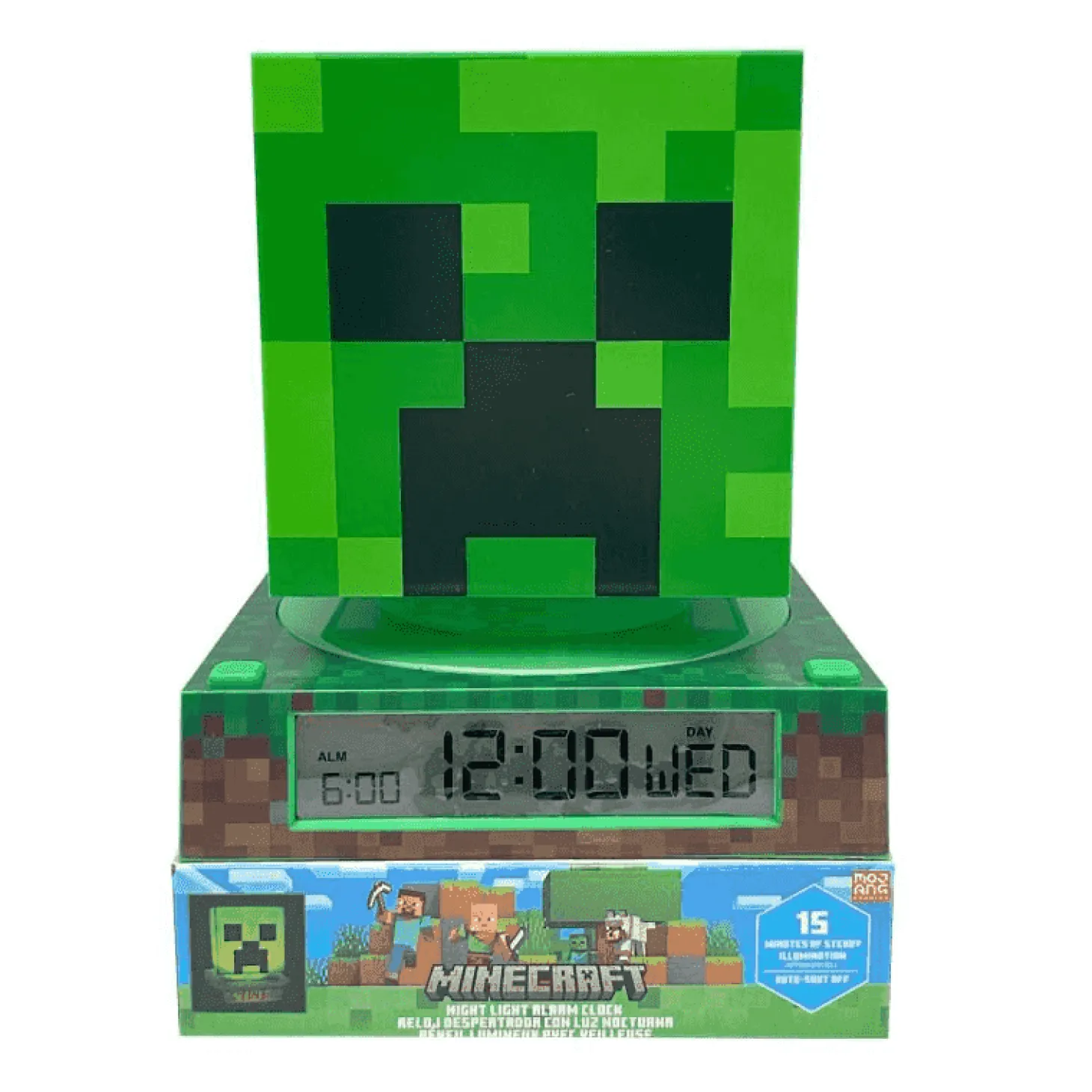 Lámpara 3D con Despertador y Fecha Minecraft (4 en 1)