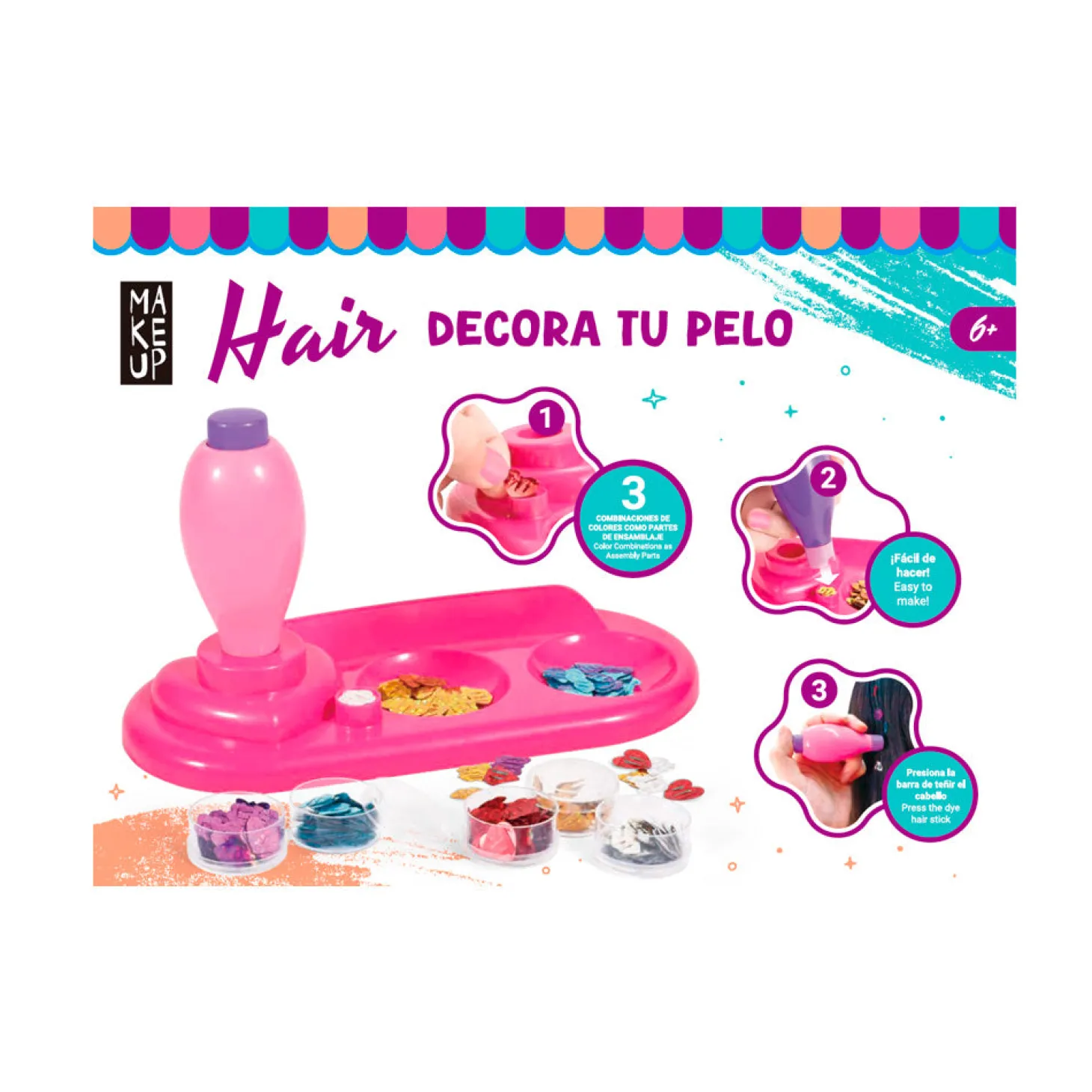 Make Up Decora tu Pelo – Set de purpurinas y accesorios para decorar el cabello (6+)