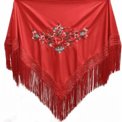 Mantón de Chulapa Rojo con Bordado Floral – Tamaño Pequeño