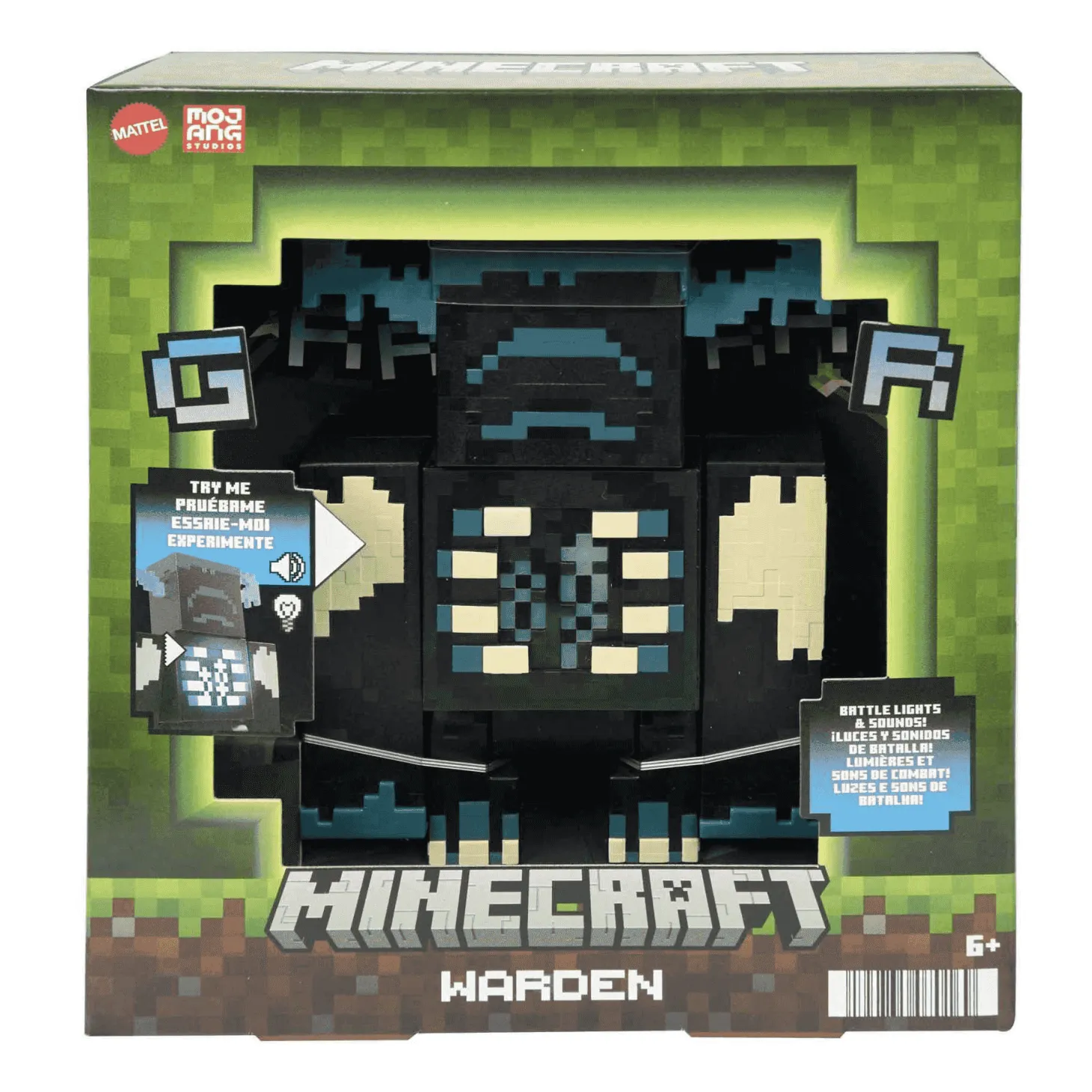 Minecraft Warden Figura de acción deluxe grande con luces y sonidos juguete 3 años (Mattel HHK89)