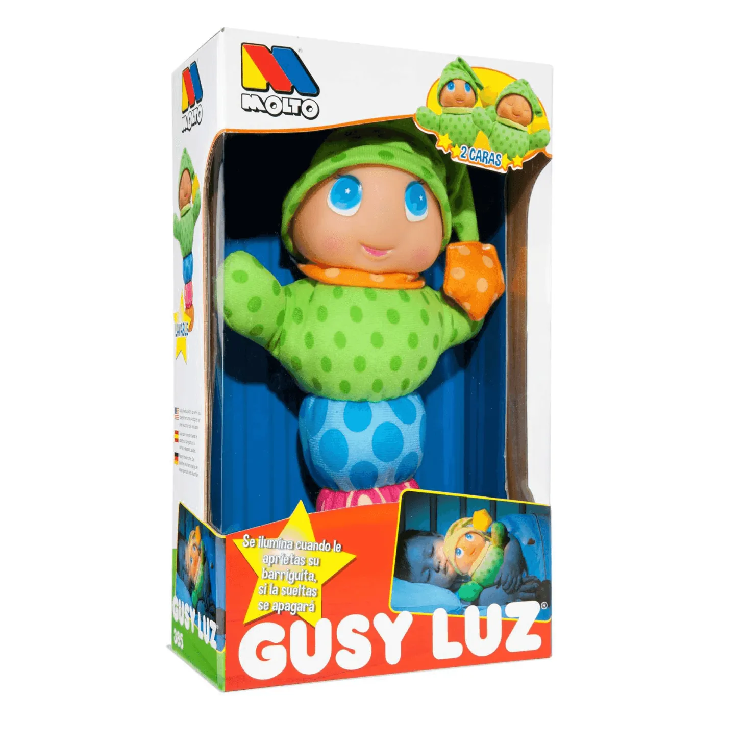 Molto Peluche Gusy Luz dos caras verde| Juguete Infantil