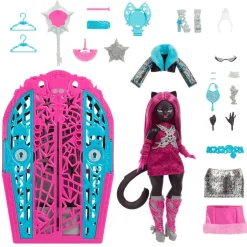 Monster High Skulltimate Secrets Hauntlywood – Catty Noir con armario y 19+ sorpresas