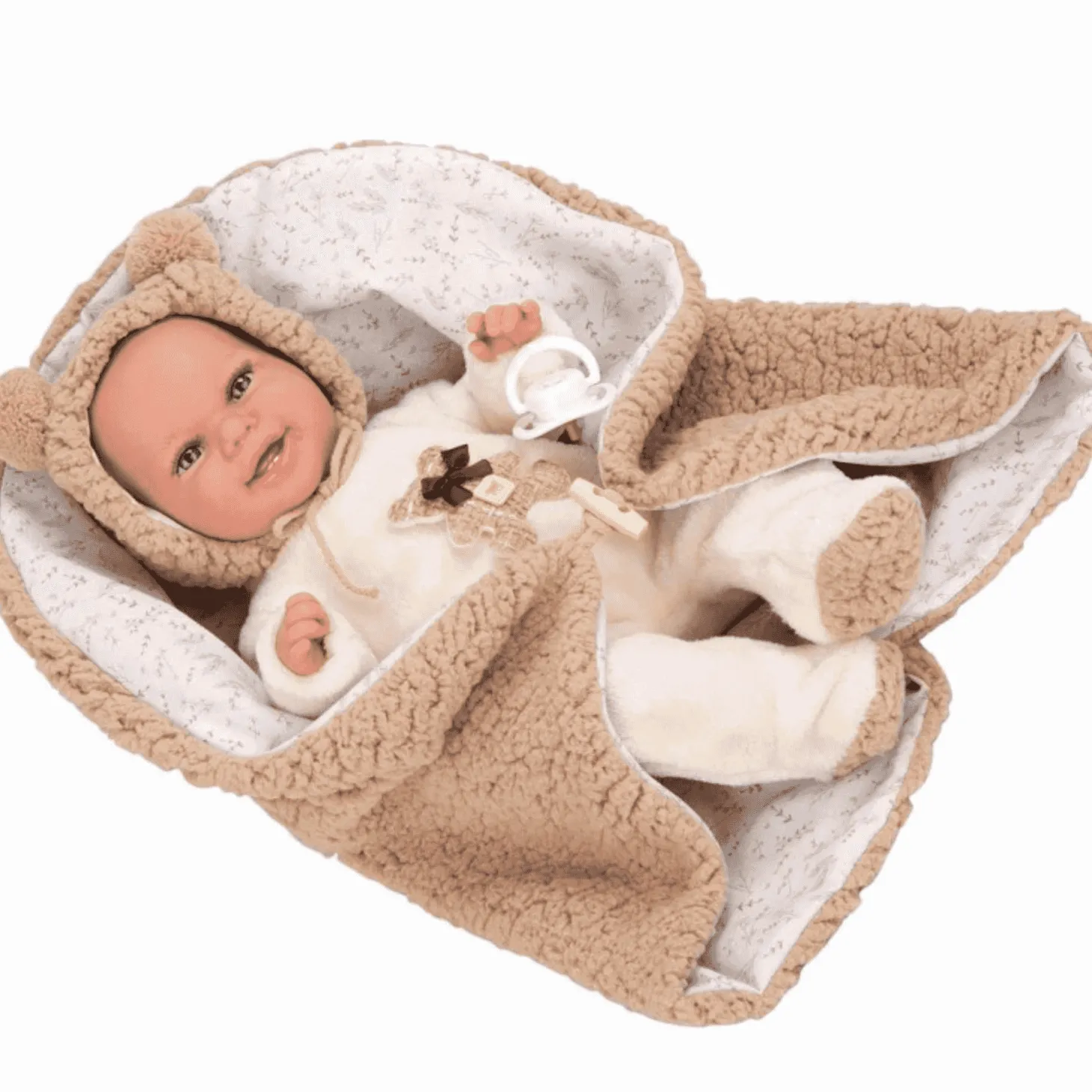 Muñeca Arias Babyto Marrón con Manta de Osito y Peso Realista 35 cm