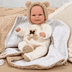Muñeca Arias Babyto Marrón con Manta de Osito y Peso Realista 35 cm