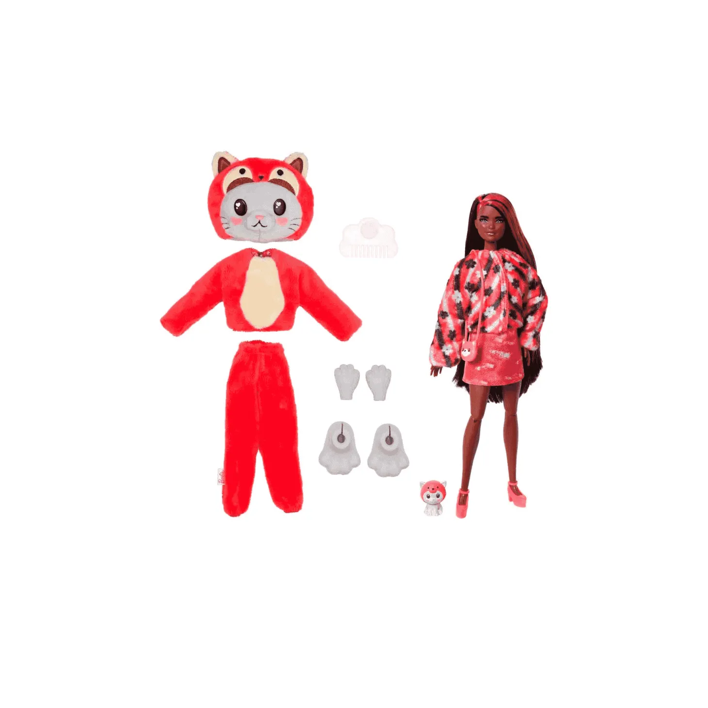 Muñeca Barbie Cutie Reveal Disfraces Panda Rojo - Gatito