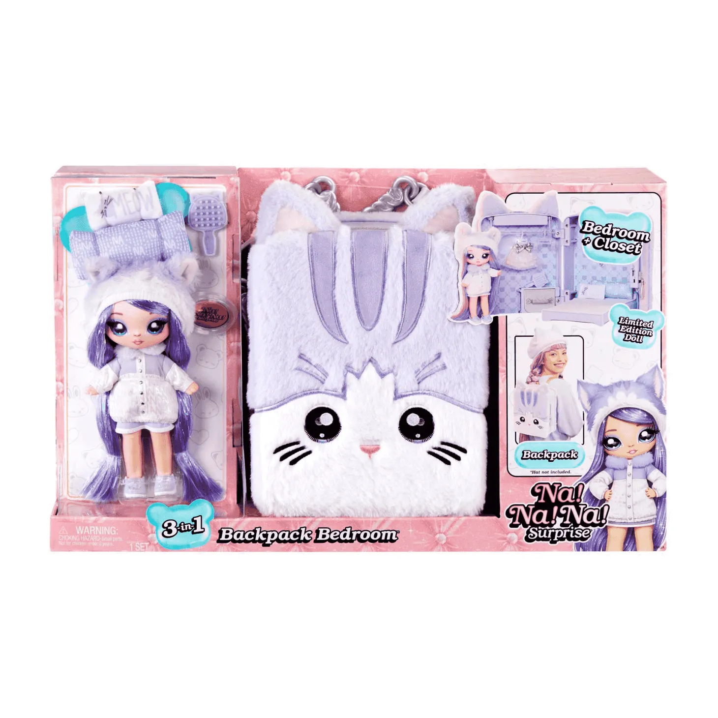 Na! Na! Na! Surprise 3 en 1 Mochila Dormitorio Serie 3 Lavender Kitty