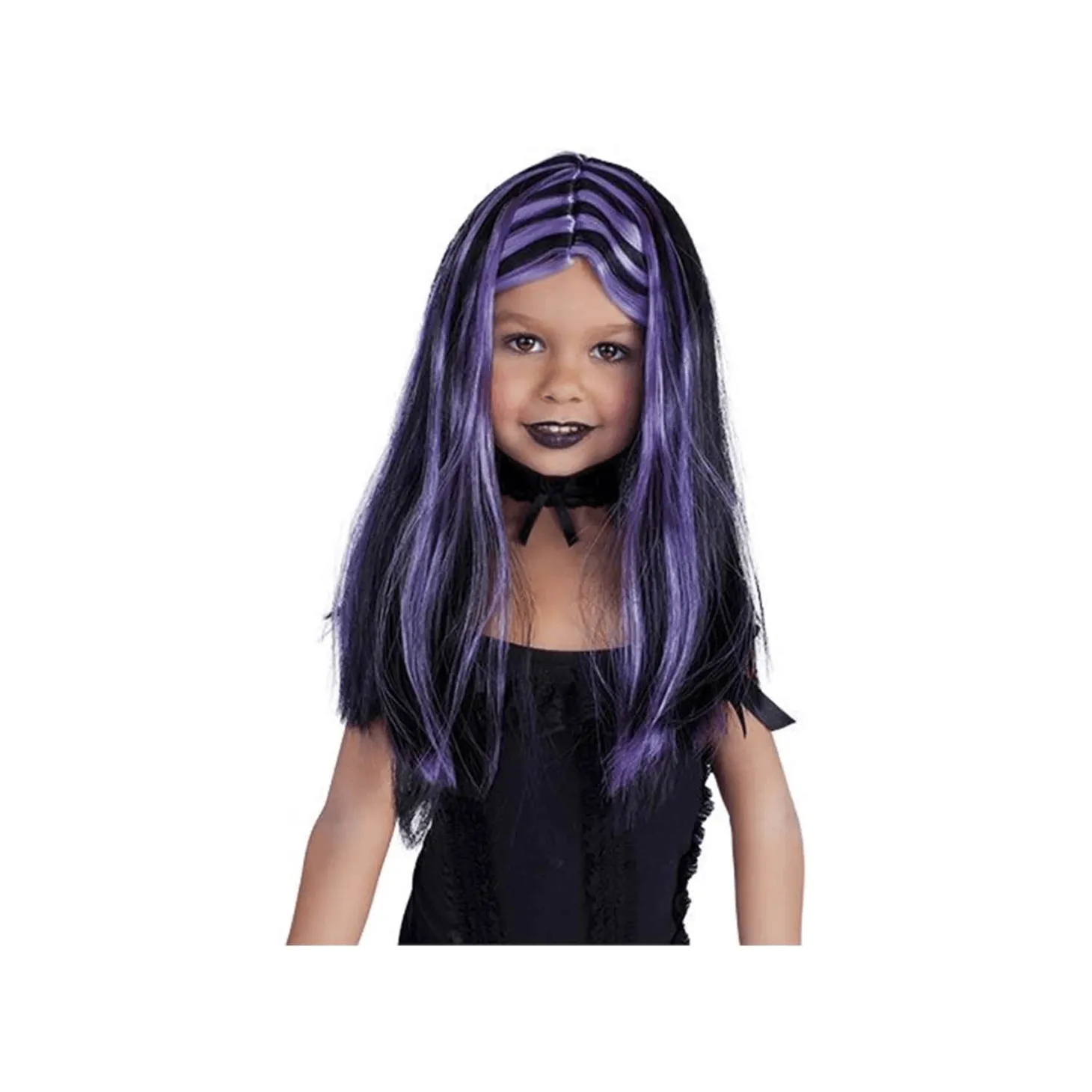 Peluca Brujita Negra Mechas Lilas Infant