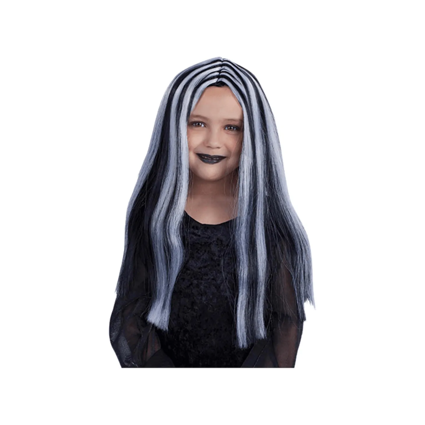 Peluca negra con mechas blancas