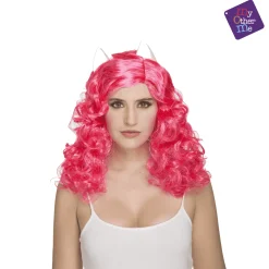 Peluca Rizada color rosa para disfraz