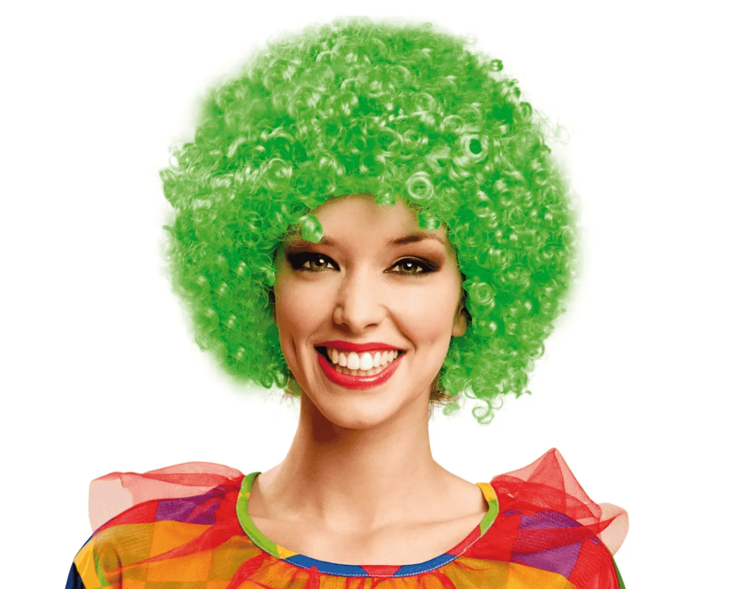 Peluca Rizada color verde para disfraz
