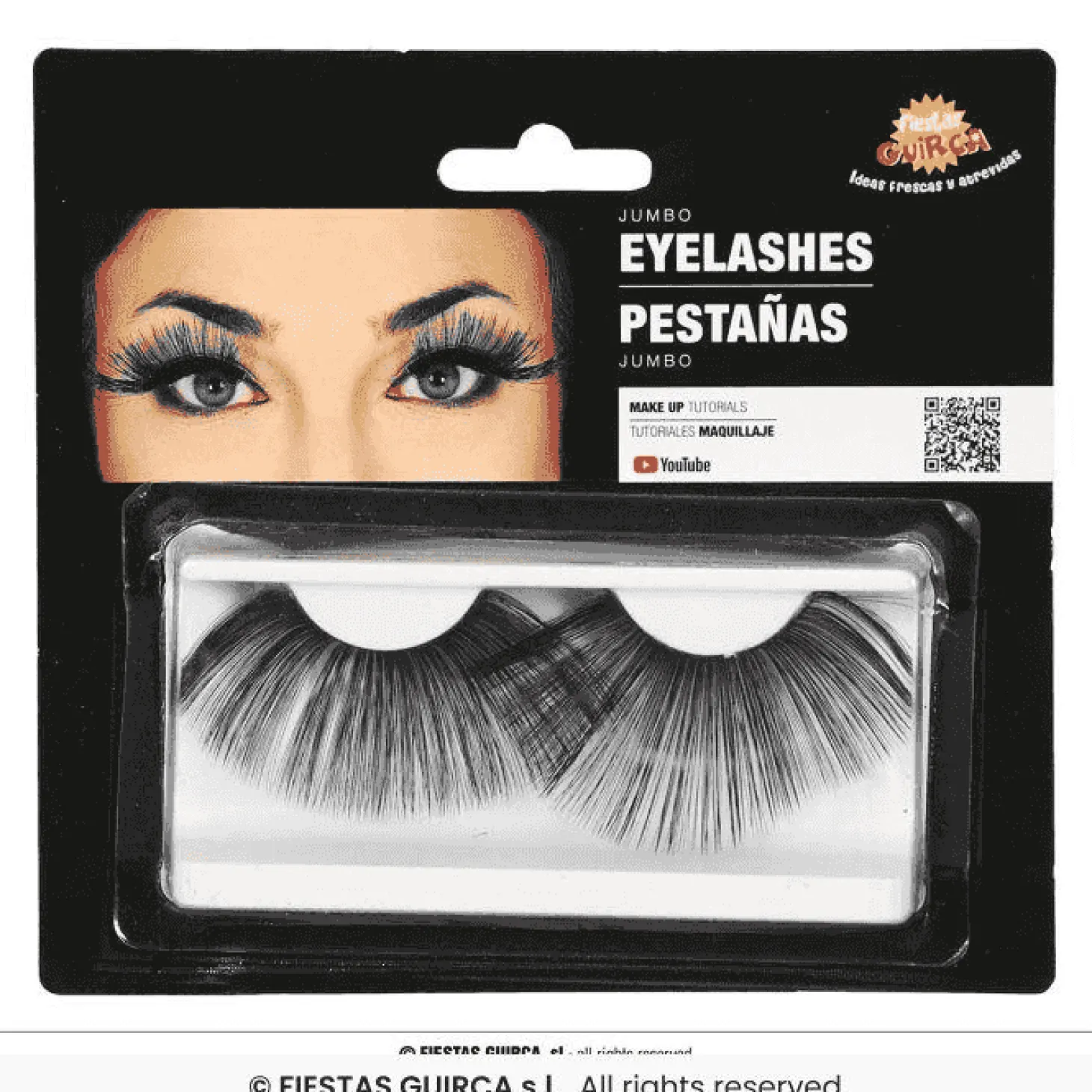 Pestañas negras jumbo con brillo y adhesivo – Maquillaje Disfraces