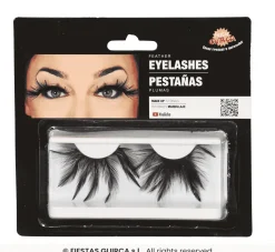 Pestañas pluma negras con adhesivo – Complemento de maquillaje Halloween