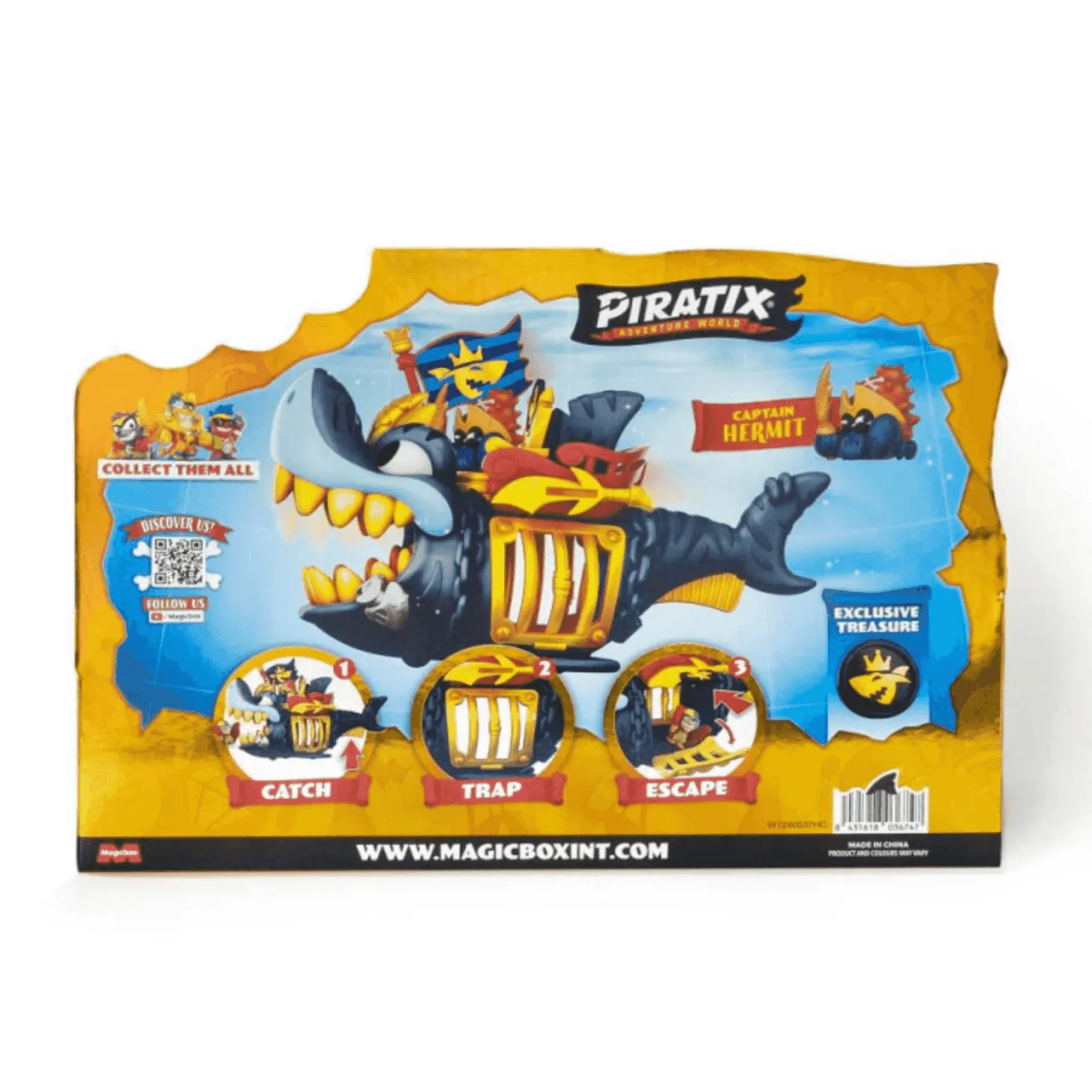 Piratix King Shark Golden Teeth - Tiburón Articulado con Figura