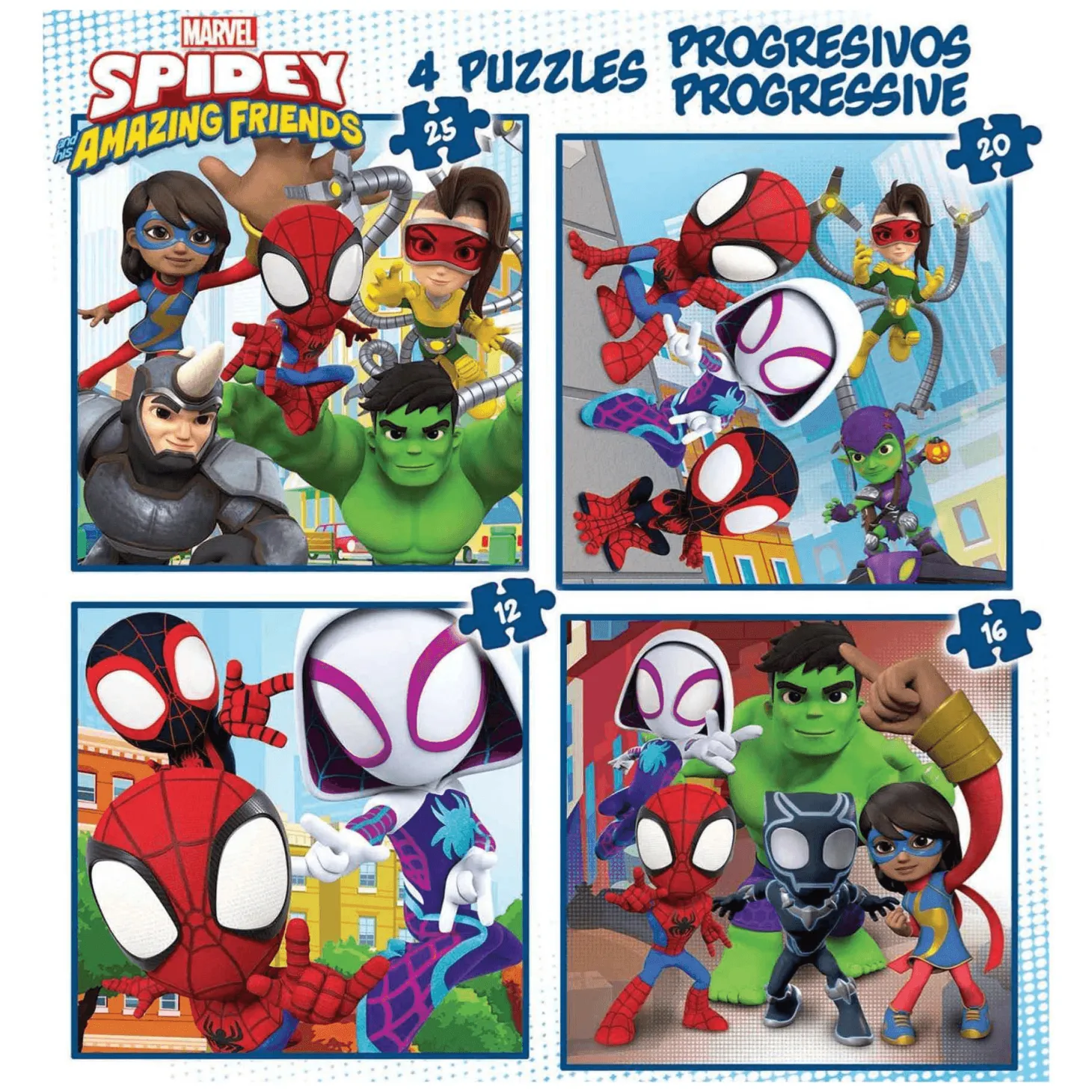 Puzzle Progresivos Spidey & His Amazing Friends 12 16 20 25 Piezas