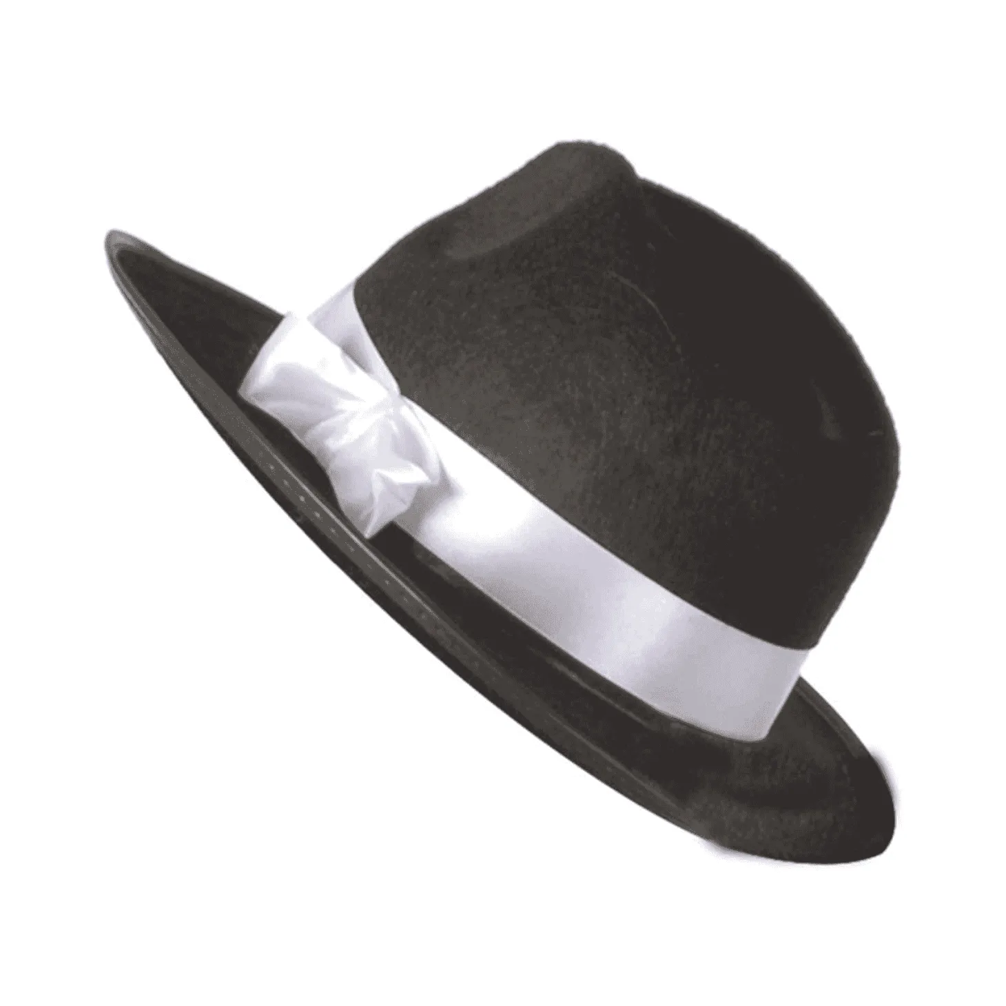 Sombrero Gánster Negro Con Cinta Blanca