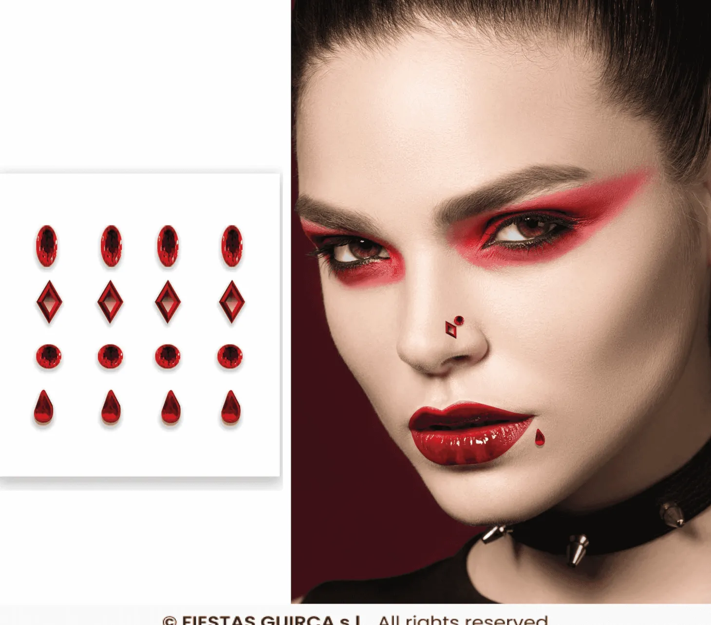 Sticker jewel face rojo – Falso piercing adhesivo para disfraces y maquillaje Halloween