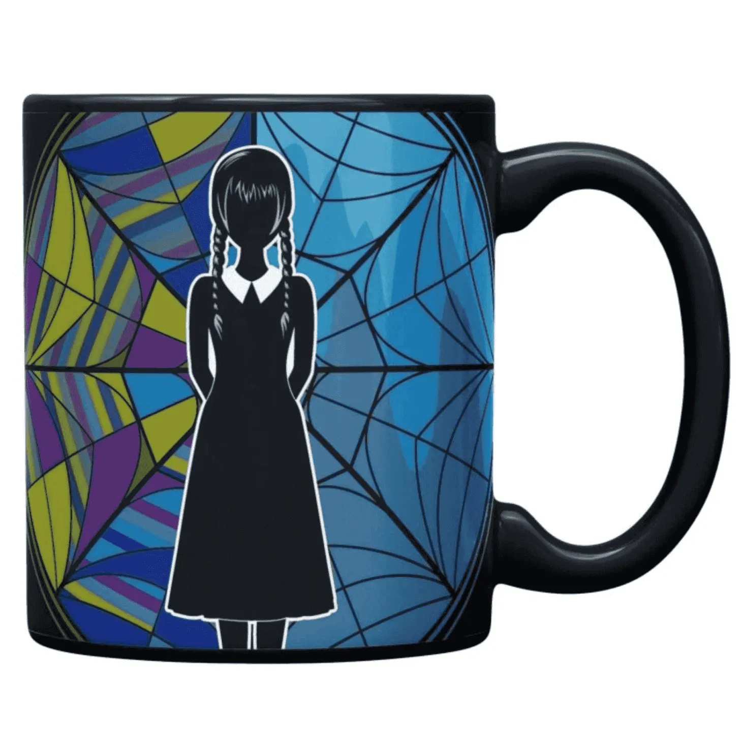 Taza térmica Wednesday con silueta en la ventana